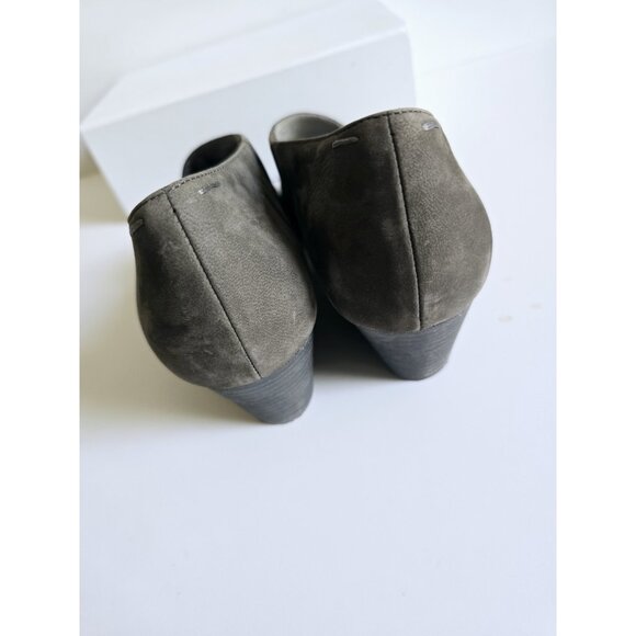 Eileen Fisher D'Orsay Peep Open Toe Gray Leather Wedge Heel Sandals Shoes 8.5 - Picture 10 of 14